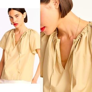 J.CREW Tie Neck Cotton Poplin Top Light Khaki Size XL